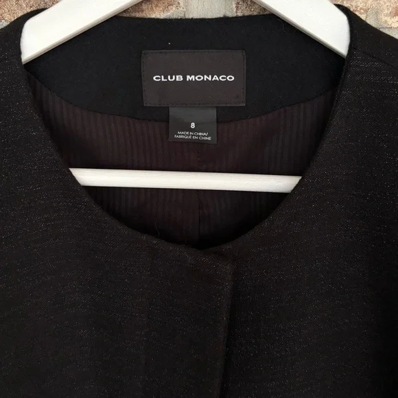 Club Monaco Black Cropped Shimmer Wool Jacket Size 8 Medium - Picture 2 of 6